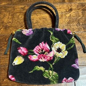 Fieler Black Floral Print Chenille Handbag